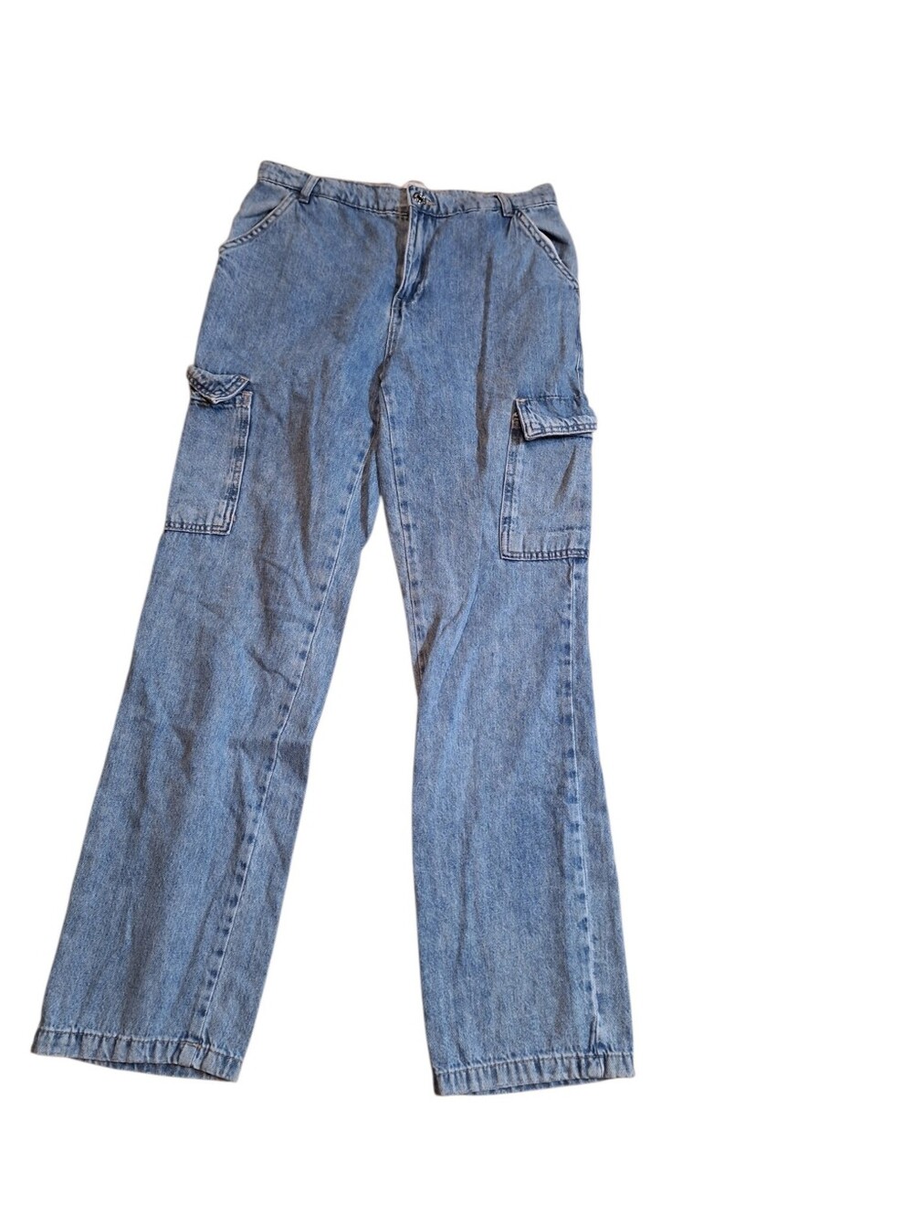 Mango Women's Light Blue Straight-Leg Cargo Jeans Ladies Size 6 Loose Fit TALL